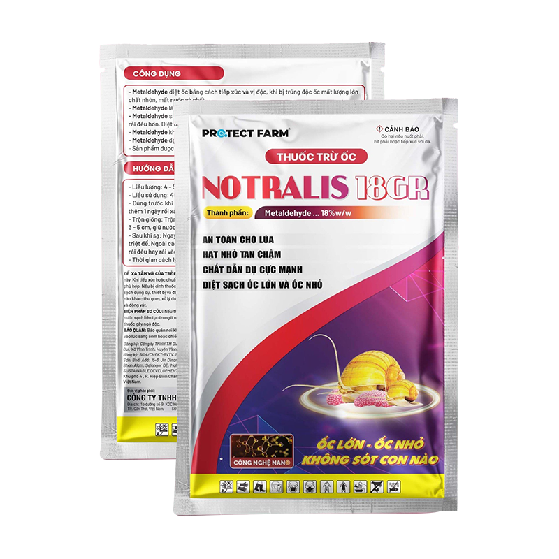 NOTRALIS 18GR, Diệt sạch ốc lớn và nhỏ, an toàn cho lúa